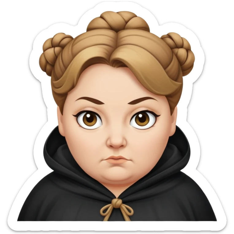 Alecto Carrow in harry potter, a white fat woman , one knot bun light brown hair, look evil, black cloak sticker