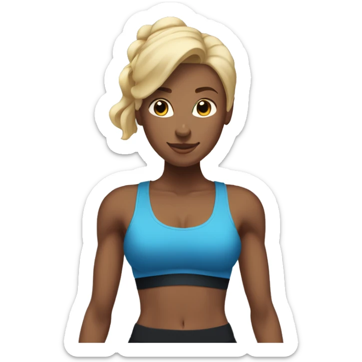 blonde woman working out with a black tank top and a blue shorts holding a dumbbell sticker