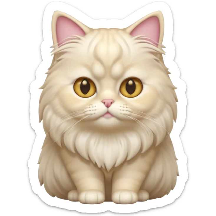 A 3D cartoon Persian cat with soft cream-white long fur, round face, golden eyes, gentle expression, cinematic Memoji-style lighting. full body sticker