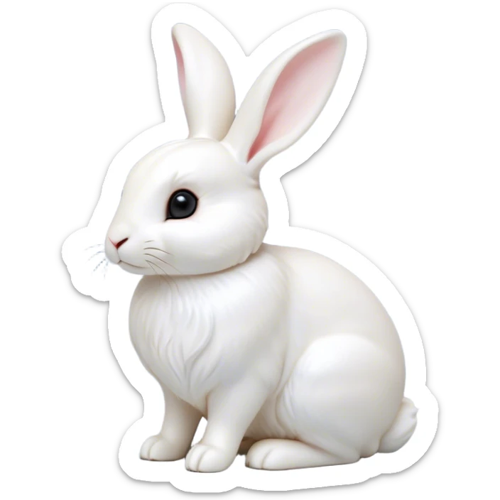 Cinematic Noble White Rabbit Portrait Emoji, Poised and regal, with a graceful, compact build and a pristine, silky white fur, long perky ears and gentle, soulful dark eyes, Simplified yet sharp and sophisticated features, highly detailed, glowing with a soft, dignified glow, high shine, intelligent and gentle, stylized with an air of refined elegance, focused and attentive, soft glowing outline, capturing the essence of a watchful and confident companion, so majestic it feels as though it could hop out of the screen with effortless authority! sticker