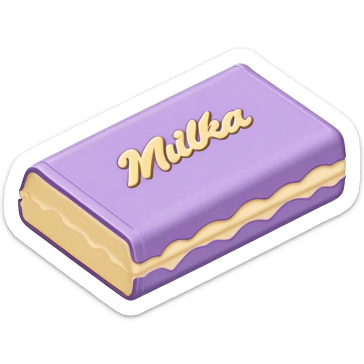 emoji style flat illustration, pastel lilac Milka chocolate bar, beige pink yellow accent tones, light grain, no background, pinterest sticker aesthetic sticker