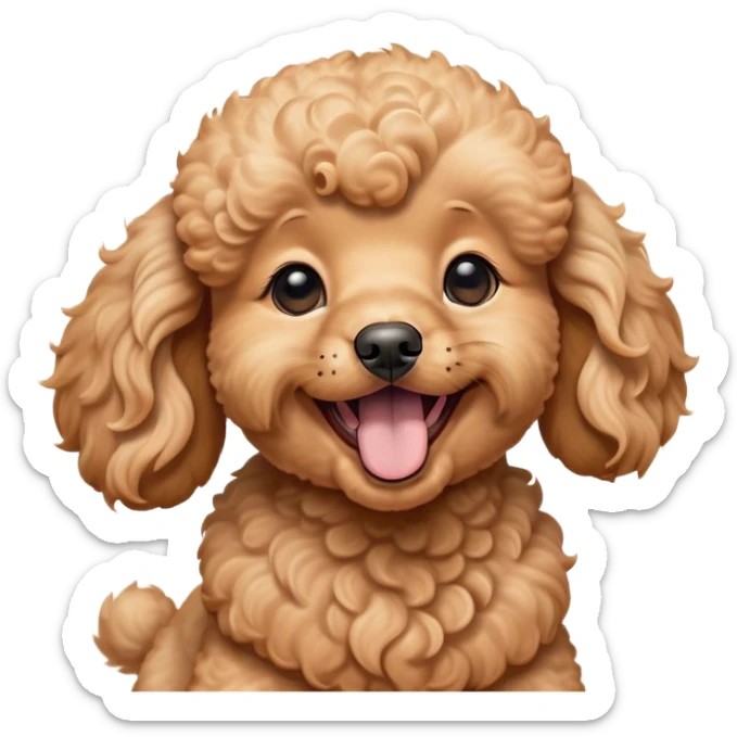 Cinematic Cute Yawning Apricot Poodle Portrait Emoji, Head tilted slightly with a dramatic, wide-open yawn, displaying a soft, curly apricot Fur with delicate texture, floppy ears slightly drooping, round warm eyes barely open in drowsy contentment, Simplified yet irresistibly adorable features, highly detailed, glowing with a soft, cozy glow, high shine, relaxed yet expressive, stylized with a touch of whimsy, bright and endearing, soft glowing outline, capturing the essence of a sleepy yet affectionate companion, so drowsy it feels like it could stretch right out of the screen and curl up for a nap! sticker