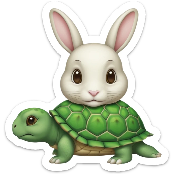  lapin qui a les yeux fermés et la tortu qui mange de la letu sticker