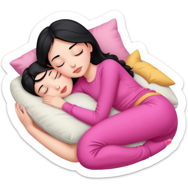 Sleeping on the pillow, beauty hot and pretty Pale girl with medium high black hair wearing sexy pink clothes  sticker