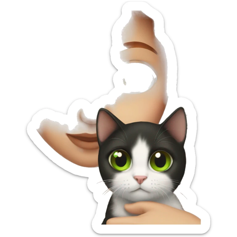 red hair and brown eyes girl holding green eyes black cat sticker