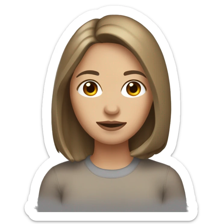woman with light skin, straight, shoulder-length brown hair, brown eyes, and a mole on the side of her left eye. sticker