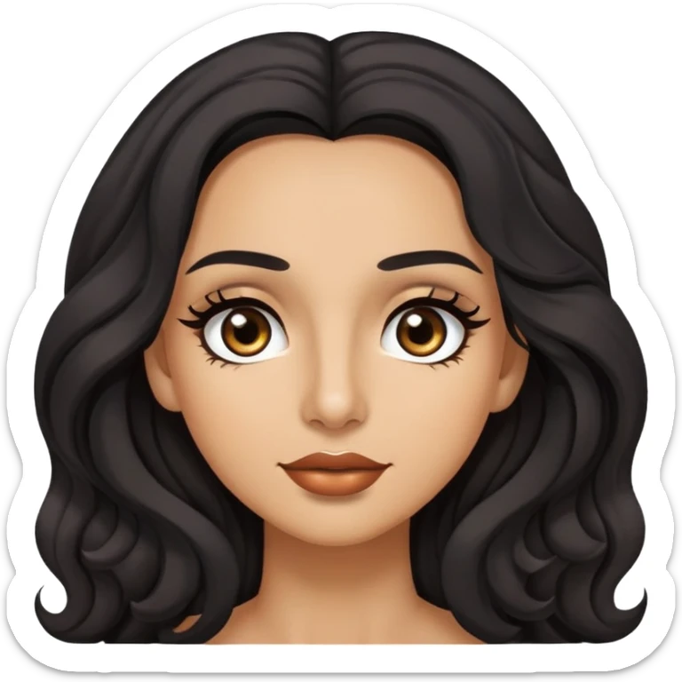 woman with olive skin, brown eyes and long lashes, and long black wavy hair  sticker