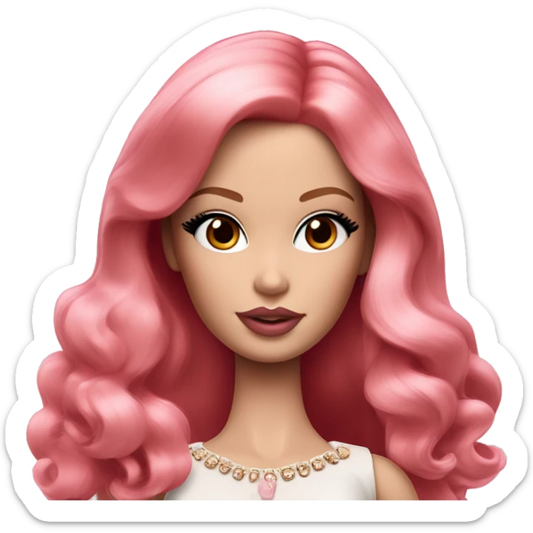 Glam barbie with brown eyes, pink plumped lips, red hair and pale skin sticker