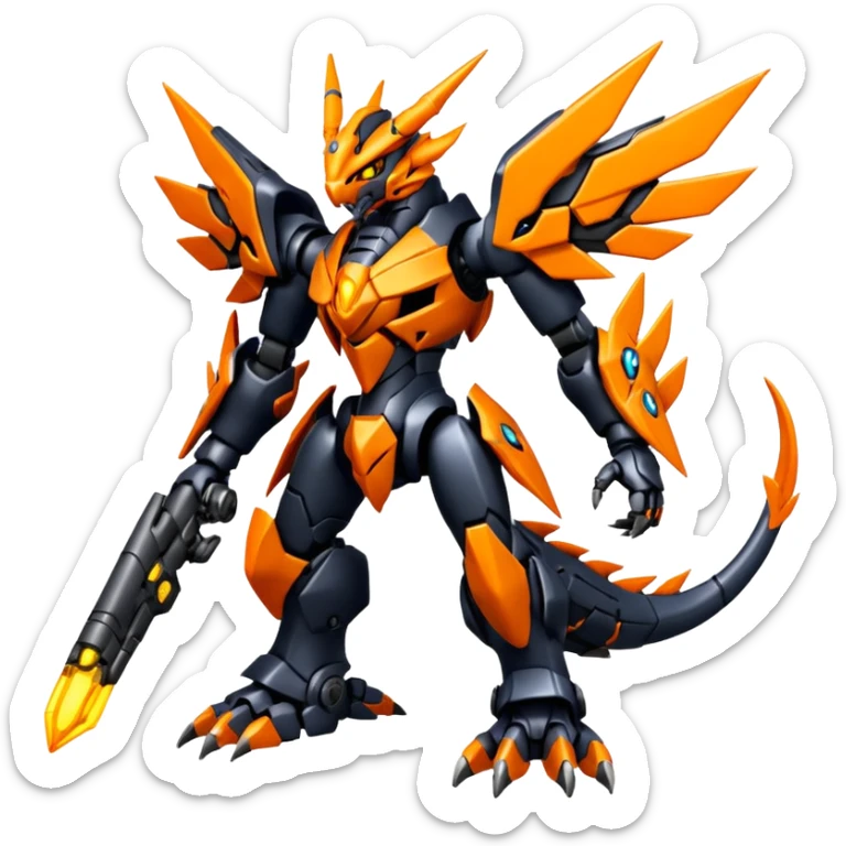 Cool Futuristic Black Orange Cyber-Digimon-Fakemon-Zekrom-Guilmon-Wargreymon-Mecha-fusion (full body) sticker