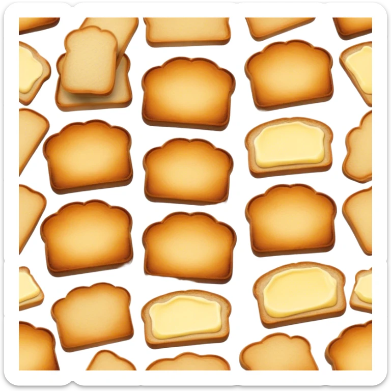 Cinematic warm toasted bread, golden-brown edges, butter melting into the surface, slightly crispy texture, simple and comforting, warm glowing background, inviting and homely. sticker