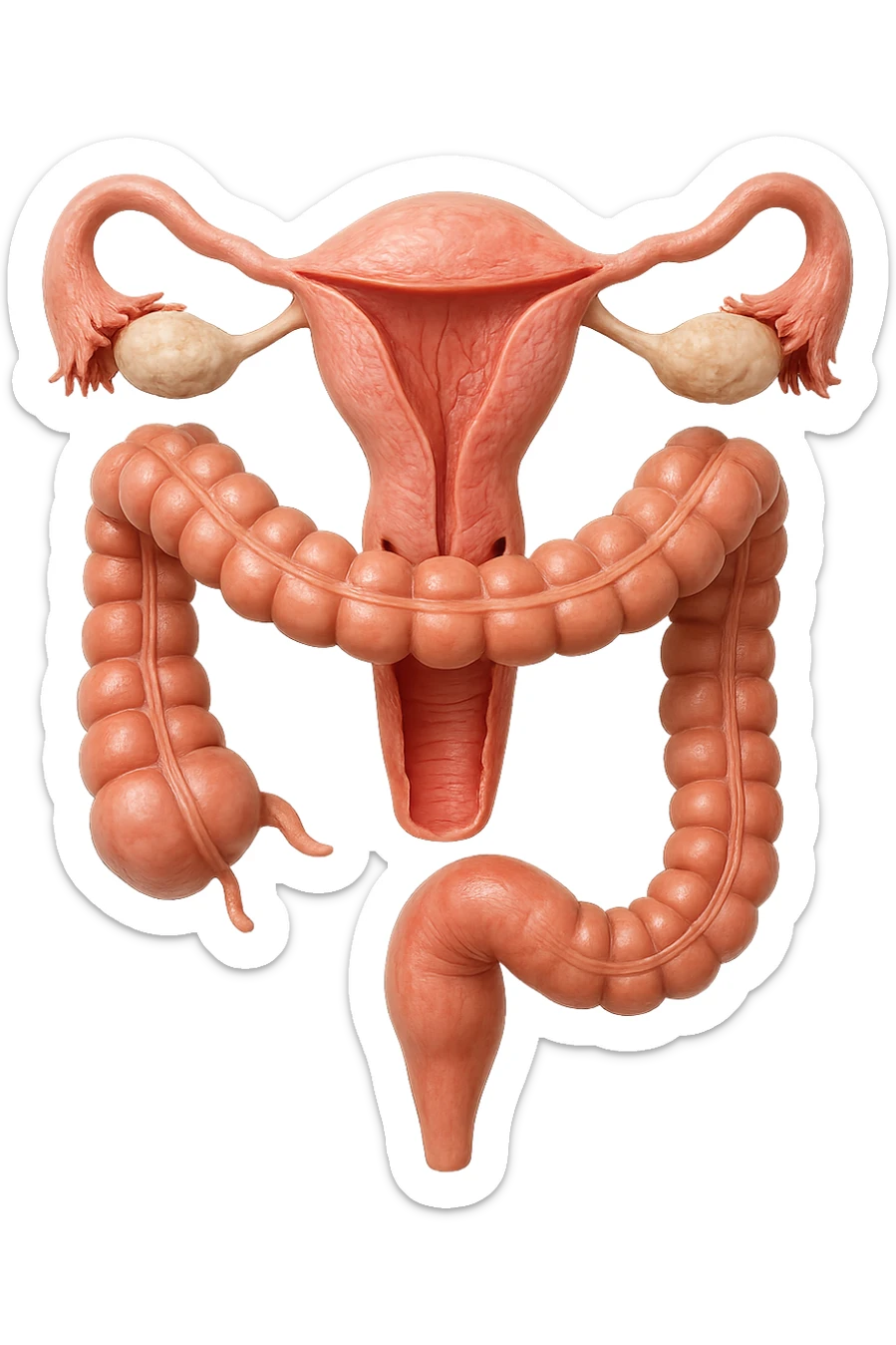 UTERO UMANO ANATOMICO COLLEGATO AD INTESTINO, iperrealistico 4k, SFONDO BIANCO sticker