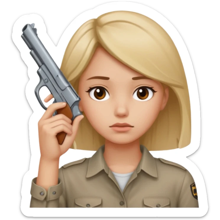 Girl holding a gun hand to head not real gun but made with a han sticker