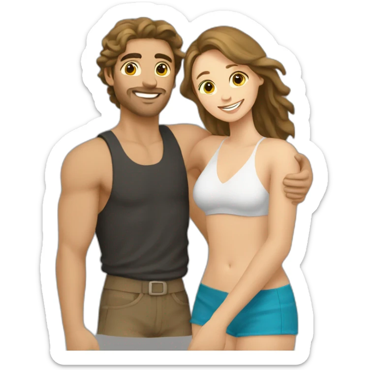 at the beach, young metis Man and white woman hug love sticker