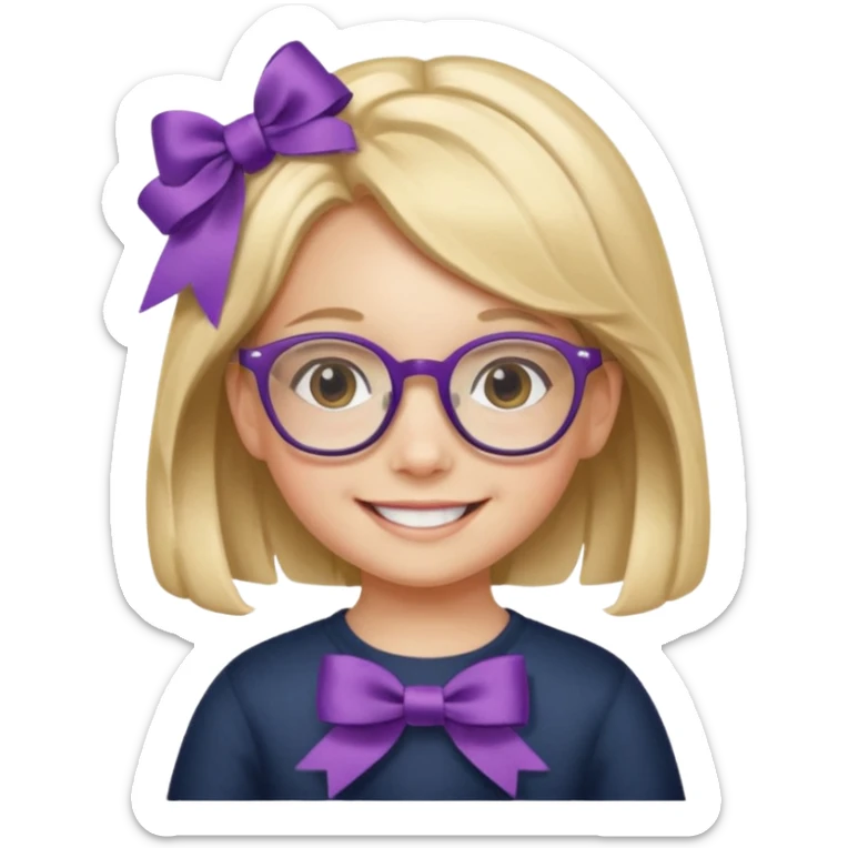 little girl with ribbon hairclip, wearing glasses sticker