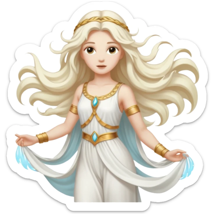 Aura, Breeze Goddess from Rome Mythology with long white blonde hair, white outfit sticker