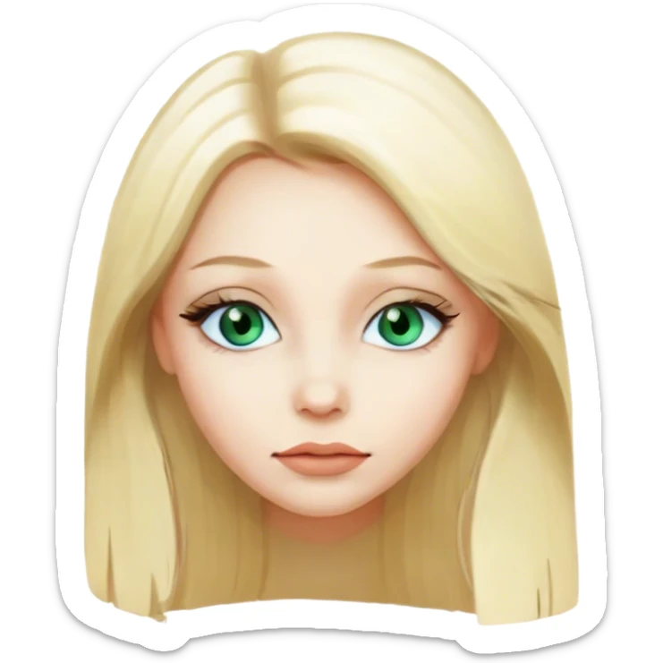 A aesthetic emoji of a blonde straight long haired  beautiful girl, blue-green eyes and super pale skin, full lipss and cute eyelashes sticker