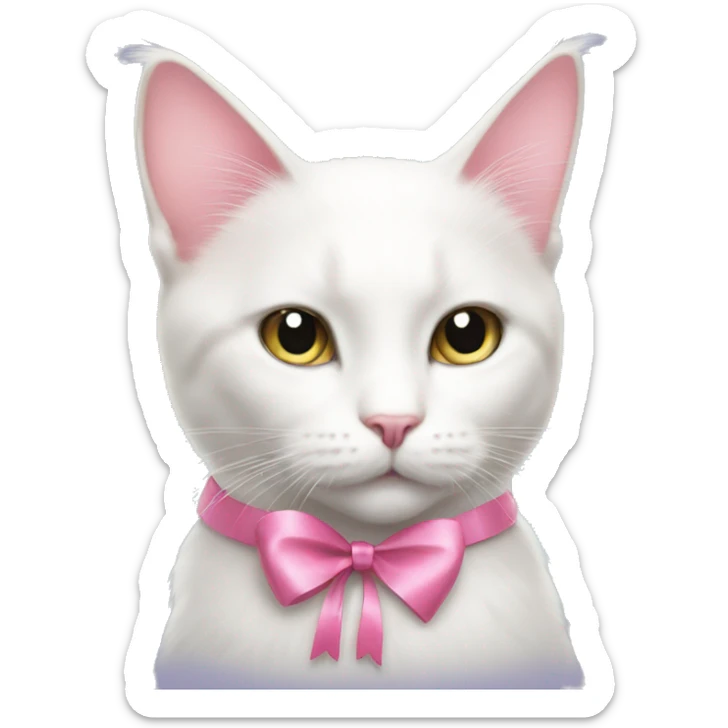 white cat with pink ribbon on her neck and fairy wings sticker