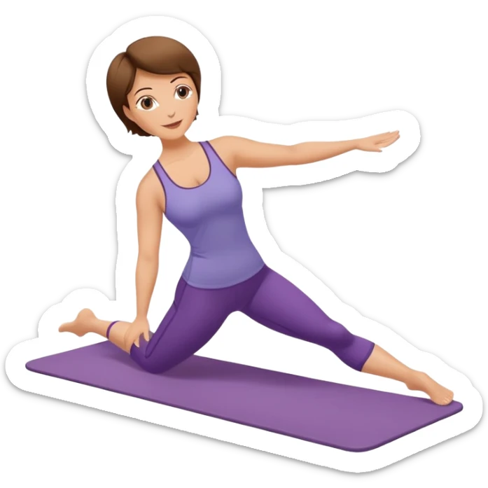 Pretty, sexy, mature, slightly curvy white Woman with short brown hair doing Pilates exercises  sticker