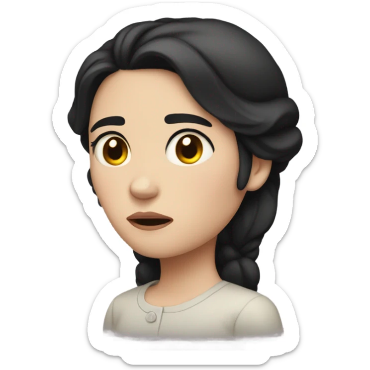 Pale woman black hair is frowning and heart broken sticker