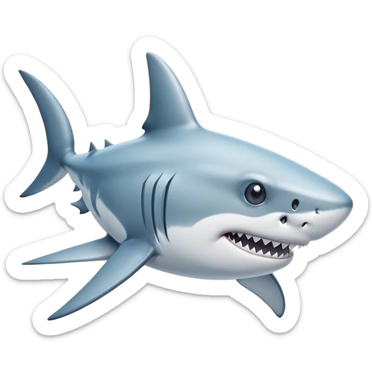 Cinematic Noble Shark Portrait Emoji, Poised and regal, with a sleek, powerful build and a smooth, streamlined body in icy gray and white tones, deep-set soulful piercing eyes, Simplified yet sharp and sophisticated features, highly detailed, glowing with a soft, dignified glow, high shine, intelligent and formidable, stylized with an air of oceanic majesty, focused and attentive, soft glowing outline, capturing the essence of a watchful and confident predator, so majestic it feels as though it could glide out of the screen with effortless authority! sticker