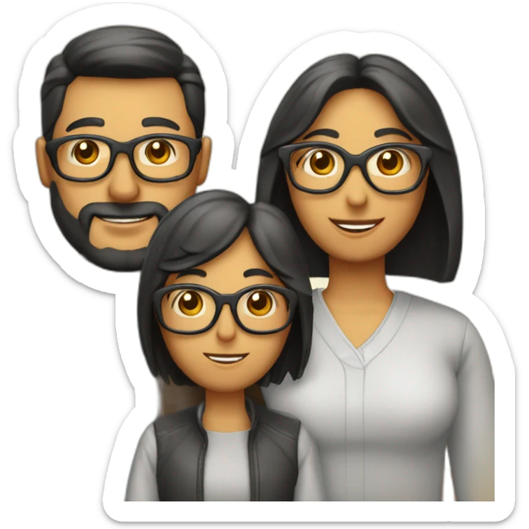 Familia 4 personas papá moreno con tupé gafas y barba mamá con corte bob sticker