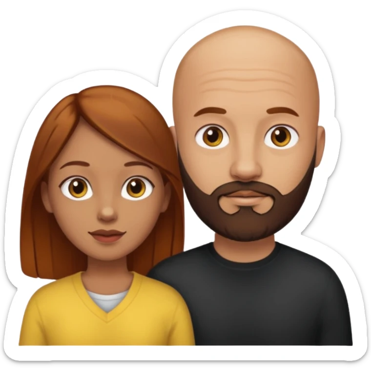 Couple. A bald man with dark brown beard and a girl with light skin dark yellow brown auburn hair. sticker