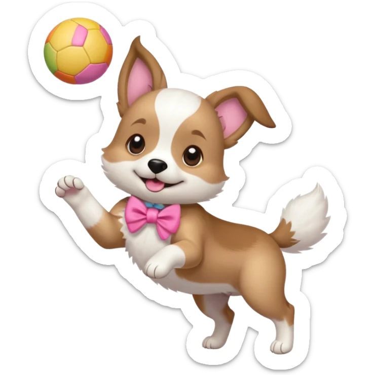 girly dog with a pink bow jumping in the air to catch a ball sticker