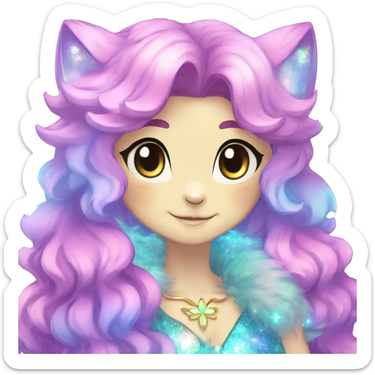Shiny Sparkly Colorful Fluffy beautiful hair Kawaii Ethereal Anthro Sona Nebula-Crystal-Fakemon-animal sticker