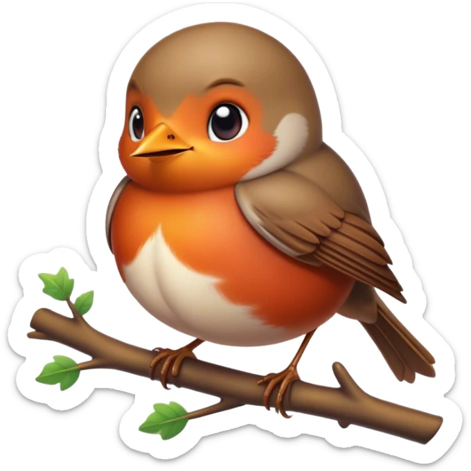 Cinematic Cute Robin Portrait Emoji, Head tilted playfully and inquisitively, featuring a charming, petite form with a vibrant red breast, round, sparkling eyes full of gentle mischief, and a delicate, beak-like smile, Simplified yet irresistibly adorable features, highly detailed, glowing with a warm, inviting glow, high shine, affectionate and lively, stylized with a touch of whimsical woodland charm, soft glowing outline, capturing the essence of a mischievous yet endearing robin that seems as if it could sing out of the screen into your heart! sticker