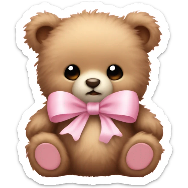 Fuzzy baby bear with light pink bow sticker