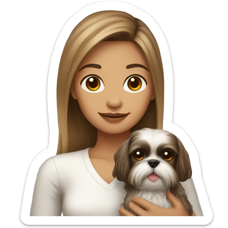 Young woman with a shih tzu in her arms long hair sticker