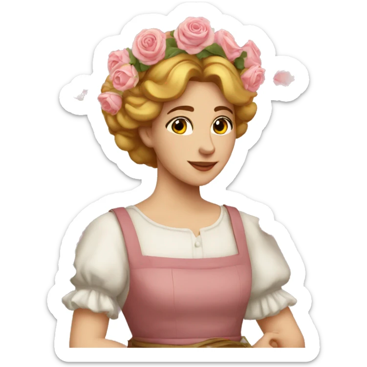 renaissance maid with a halo her apron full of roses sticker
