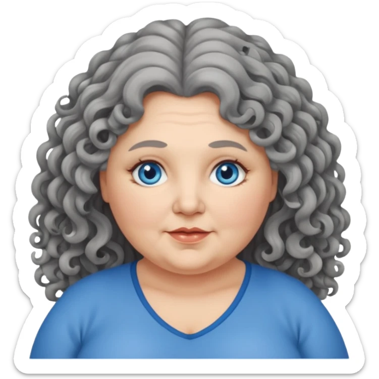  chubby 50 years olde woman with grey long curly hair and bleu eyes sticker