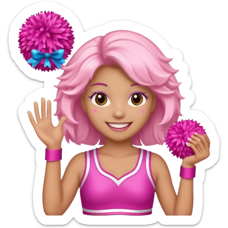 football cheerleader, holding big cheering pom, pink and twinkle sticker