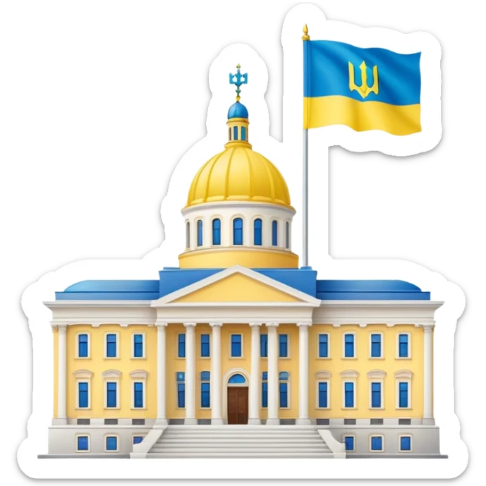 Presidential buildings with the flag of Ukraine sticker