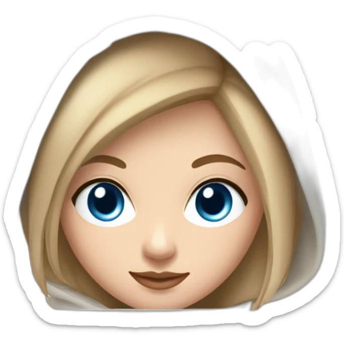 beautiful girl with computer,blue eyes,beautiful girl with short hair with computer,blue eyes,white skin, makeup, hoodie,short light-brown hair,code in background sticker