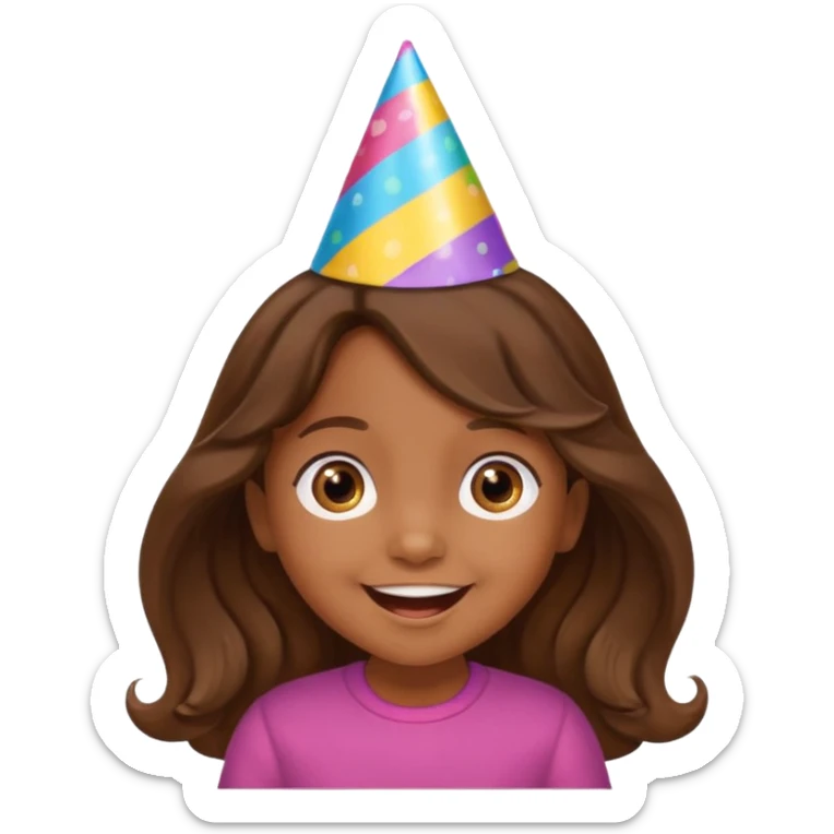 a little girl with brown long wavy hair with birthday hat, supprising















 sticker