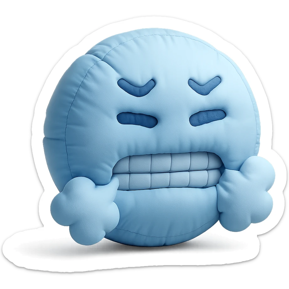 cold emoji with soft plush look, frosty breath, blue tones sticker