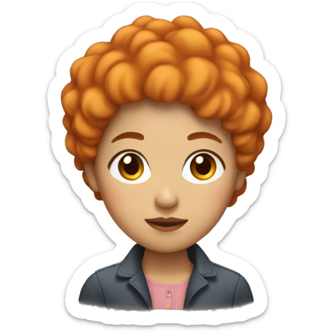 Asian woman with short orange perm with short hair. She has no energy. sticker