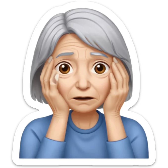 woman with gray hair and 1 palm of hand covering face in exasperation sticker