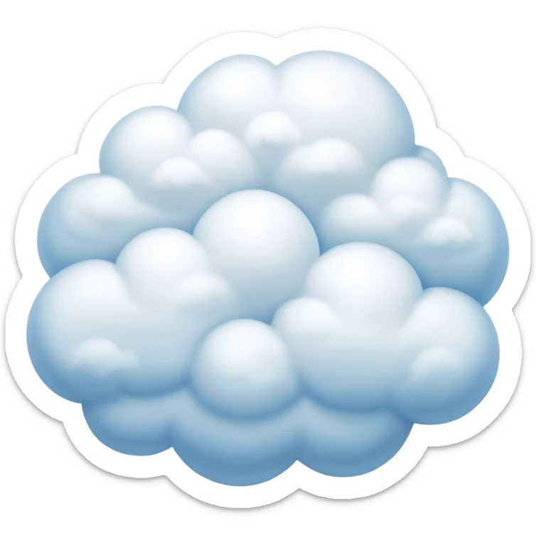 Cinematic Realistic Cumulus Emoji, Big and puffy, with cotton-like clouds floating in the clear blue sky. The rounded tops of the clouds glow with the light of the sun, while their soft, white texture adds a sense of calm and spaciousness. Soft glowing outline, capturing the essence of warmth, comfort, and peaceful skies in a perfect cumulus cloud! sticker