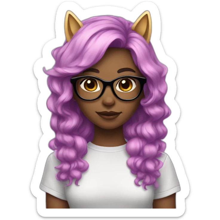girl with cat ears, unicorn hair and dark glasess sticker