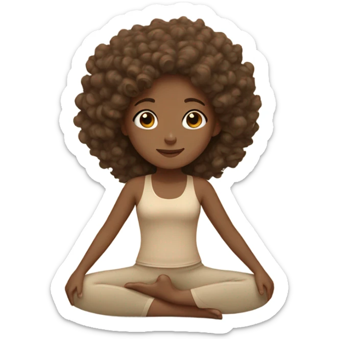 Brown hair Girl with curly hair Girl doing yoga in beige tones  sticker