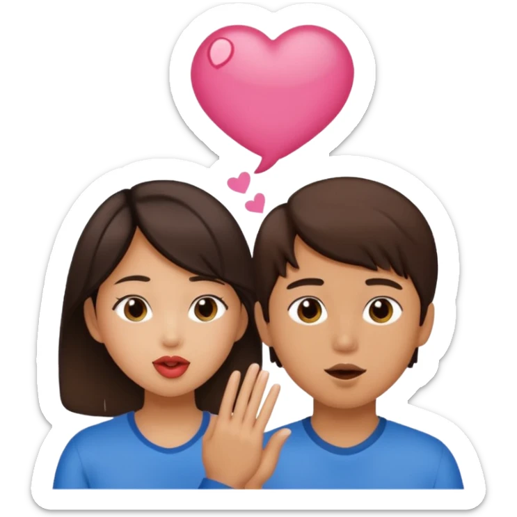 Asian girl blowing kiss to brunette boy  sticker