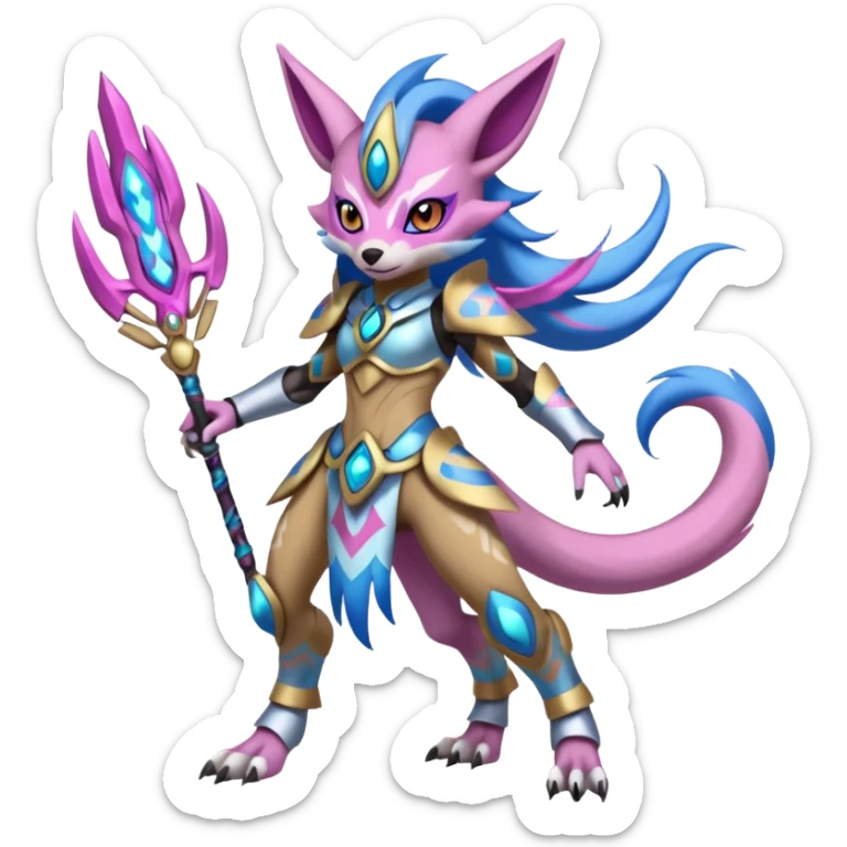 Tribal Exotic Meloetta-Renamon-Protogen-Palkia-hybrid-fusion-Fakémon-creature, full body sticker