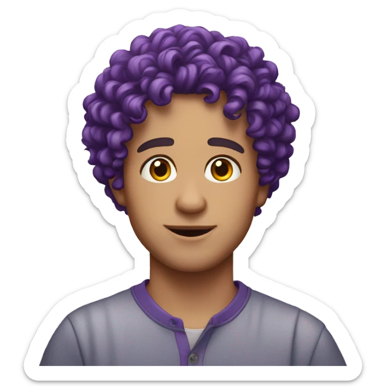 European man, purple curly hair, teenager, earring. sticker