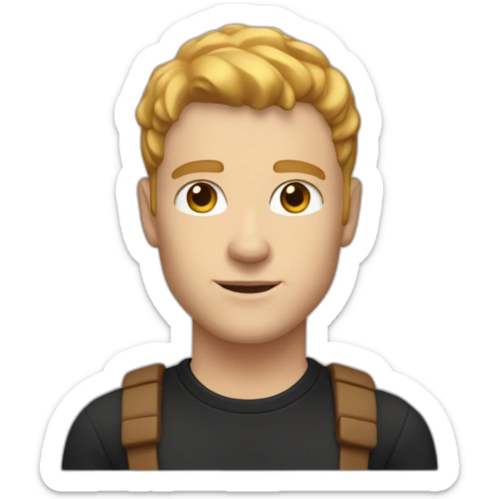 white man shape with clear skin with uppercut caramel blonde hair style brown eyes and black t shirt sticker