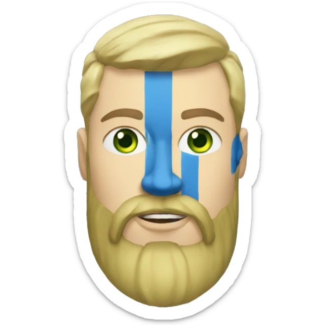 ukrainian military blonde man with a beard with green eyes with blue viking paint on the face  sticker