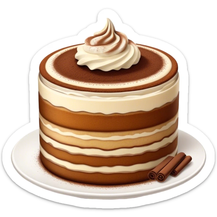 Cinematic Realistic Tiramisu Dessert Emoji, featuring layers of coffee‚Äêsoaked ladyfingers and mascarpone cream dusted with cocoa rendered with delicate textures and warm, inviting lighting. sticker