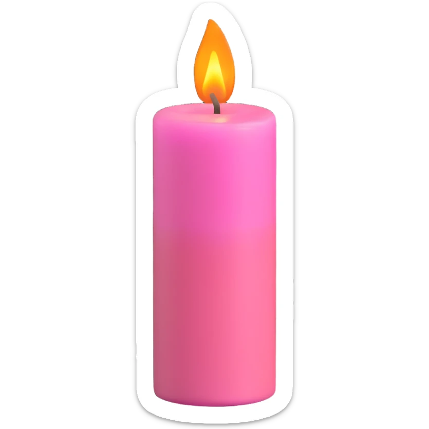 Draw a pink candle with a flame on it at an angle of 15 degrees from the horizontal. sticker